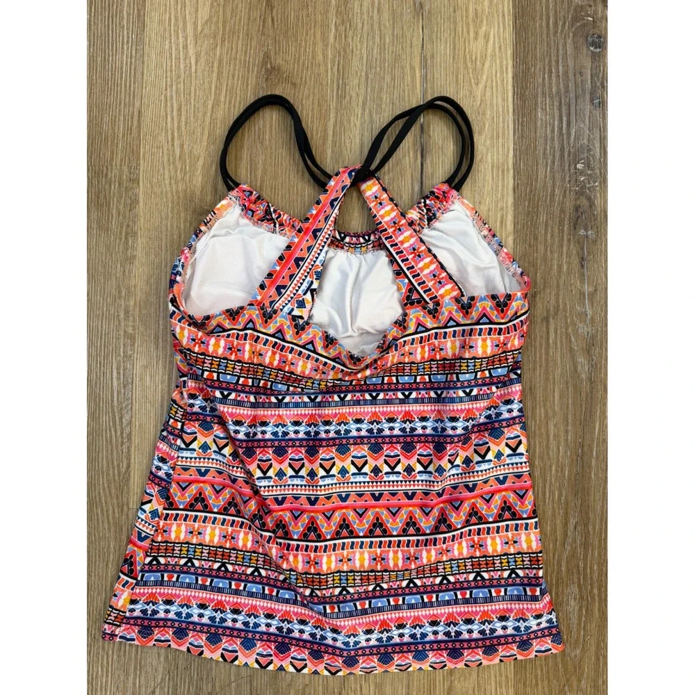 Next Tankini Top Women 32B/C Multi-Color‎ Geometric Tribal Racerback